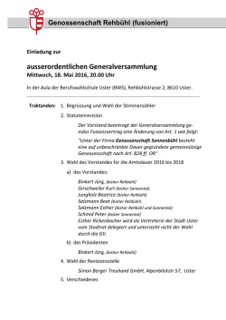 Einladung ao GV 2016 - Genossenschaft Sonnental Uster