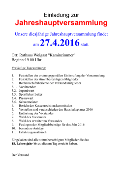 Einladung zur Jahreshauptversammlung am 27.04.2016