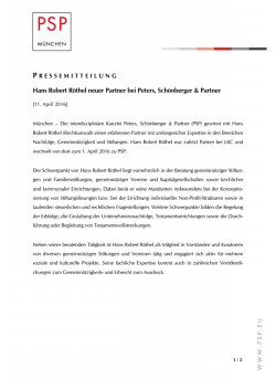 Hans Robert Röthel neuer Partner bei Peters, Schönberger & Partner