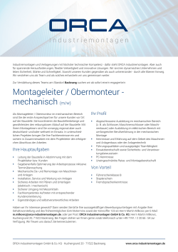 Montageleiter / Obermonteur - mechanisch (m/w)