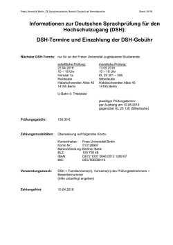 DSH-Termine und Einzahlung der DSH-Geb&uuml;hr