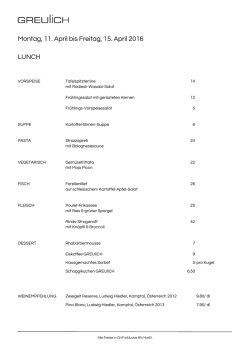 Montag, 11. April bis Freitag, 15. April 2016 LUNCH