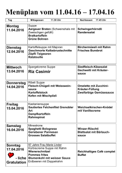 Menüplan 11.04.2016
