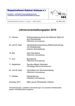 Jahresplan 2016 - Wasserkraftwerk Bobziner Schleuse eV