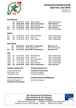 Schweizermeisterschaft April bis Juni 2016