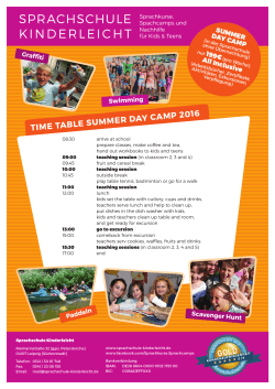 time table summer day camp 2016
