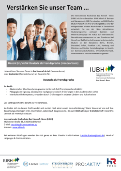 Dozent (m/w) &ndash; Deutsch als Fremdsprache