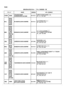 別紙1 飼料用米多収日本一 ブロック事務局一覧