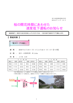 桜の開花時期にあわせた 速度低下運転のお知らせ