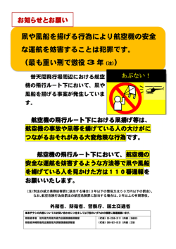 凧や風船を揚げる行為により航空機の安全 な運航を妨害することは犯罪