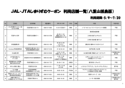 JAL・JTAしまりずむクーポン 利用店舗一覧（八重山諸島版）