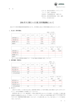 2016 年 9 月期 1～3 月度 四半期速報について