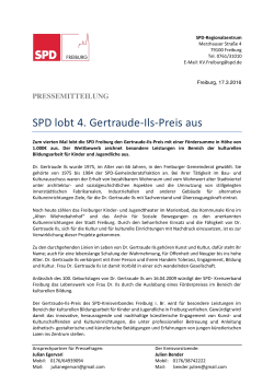 SPD lobt 4. Gertraude-Ils-Preis aus