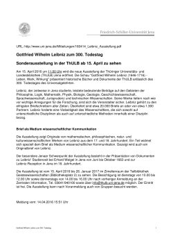 Gottfried Wilhelm Leibniz zum 300. Todestag Sonderausstellung in