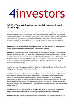 INDUS &ndash; Trotz VW: Ausstieg aus der Autobranche &bdquo;kommt nicht