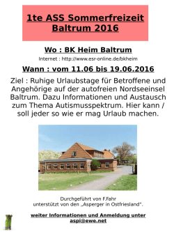 Informationen zur Sommerfreizeit vom 11. bis 19. Juni 2016