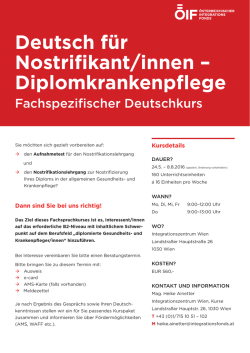 Infoblatt "Deutsch f&uuml;r Nostrifikant/innen &ndash; Diplomkrankenpflege"