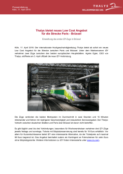 Thalys bietet neues Low Cost Angebot für die Strecke