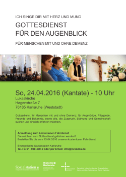 Gottesdienst f&uuml;r den Augenblick f&uuml;r Menschen mit und ohne Demenz