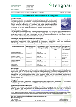 Merkblatt "Qualität des Trinkwassers in Lengnau"
