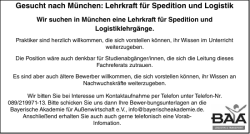 Gesucht nach München: Lehrkraft für Spedition und Logistik