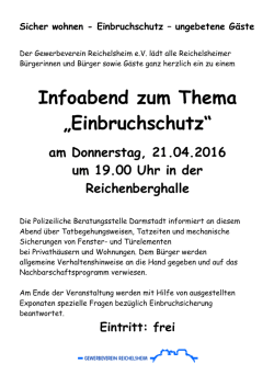 Infoabend zum Thema &bdquo;Einbruchschutz&ldquo;
