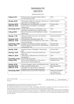 Speiseplan für April 2016