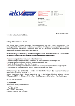 Wien, 11.04.2016/KT 14 S 46/16d Insolvenz Karl Zeiner Sehr