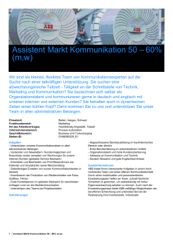 Assistent Markt Kommunikation 50 – 60% (m,w)