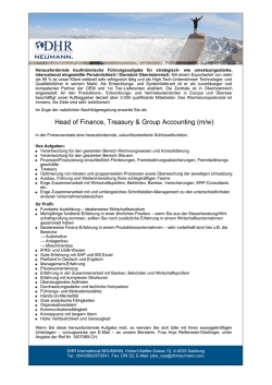 Head of Finance, Treasury & Group Accounting (m/w) --- DHR