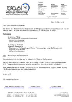 Pirquet Club Einladung 11.04.2016 - Österreichische Gesellschaft