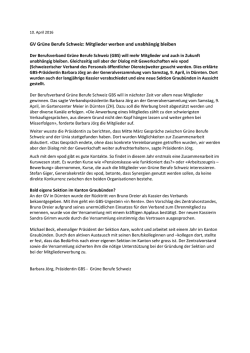 GV Gr&uuml;ne Berufe Schweiz: Mitglieder werben und unabh&auml;ngig bleiben