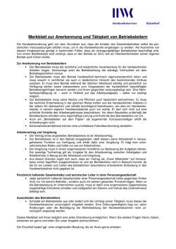 Merkblatt zur Anerkennung und T&auml;tigkeit von Betriebsleitern