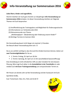 Info-Veranstaltung zur Sommersaison 2016