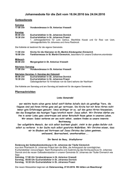 Johannesbote f&uuml;r die Zeit vom 16.04.2016 bis 24.04.2016