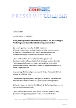 Hans-J&ouml;rn Arp: Verkehrsminister Meyer muss aus den st&auml;ndigen