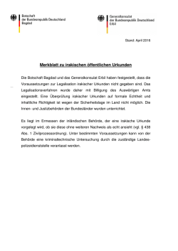 Irak, gemeinsames Merkblatt der Botschaft