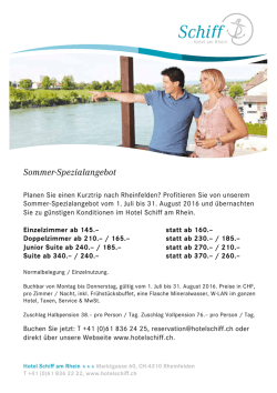 Sommer-Spezialangebot - Hotel Schiff am Rhein