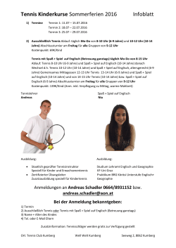 Tennis Kinderkurse Sommerferien 2016 Infoblatt