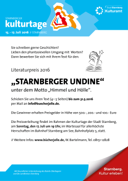 Starnberger Kulturtage 15.-17. Juli 2016