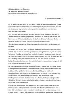 200 Jahre Salzburg bei Österreich 14. April 2016