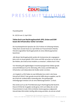 Tobias Koch zum Nachtragshaushalt: SPD, Grüne und SSW lassen