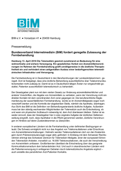 PM_BIM_Fernbehandlung - Bundesverband Internetmedizin