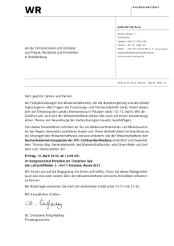 Wissenschaftsrat | Einladung zum Pressegespräch in Potsdam, April
