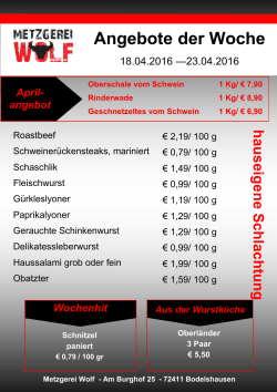 Angebote der Woche - Metzgerei Wolf Bodelshausen