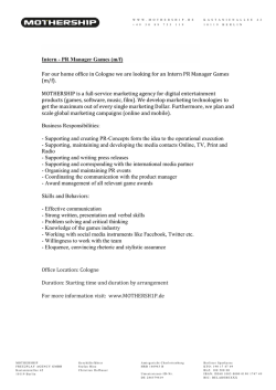 Intern - PR Manager Games (m/f) For our home office in Cologne we