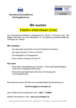 (SUZ) in Duisburg sucht ab sofort Interviewer (m/w)