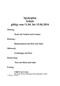 Speiseplan vom 11.4. - 15.4.2016
