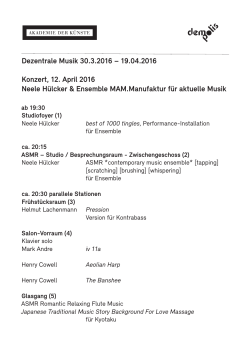 Dezentrale Musik 30.3.2016 – 19.04.2016 Konzert, 12. April 2016