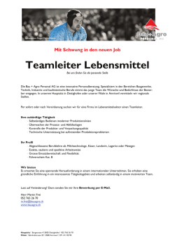 Teamleiter Lebensmittel